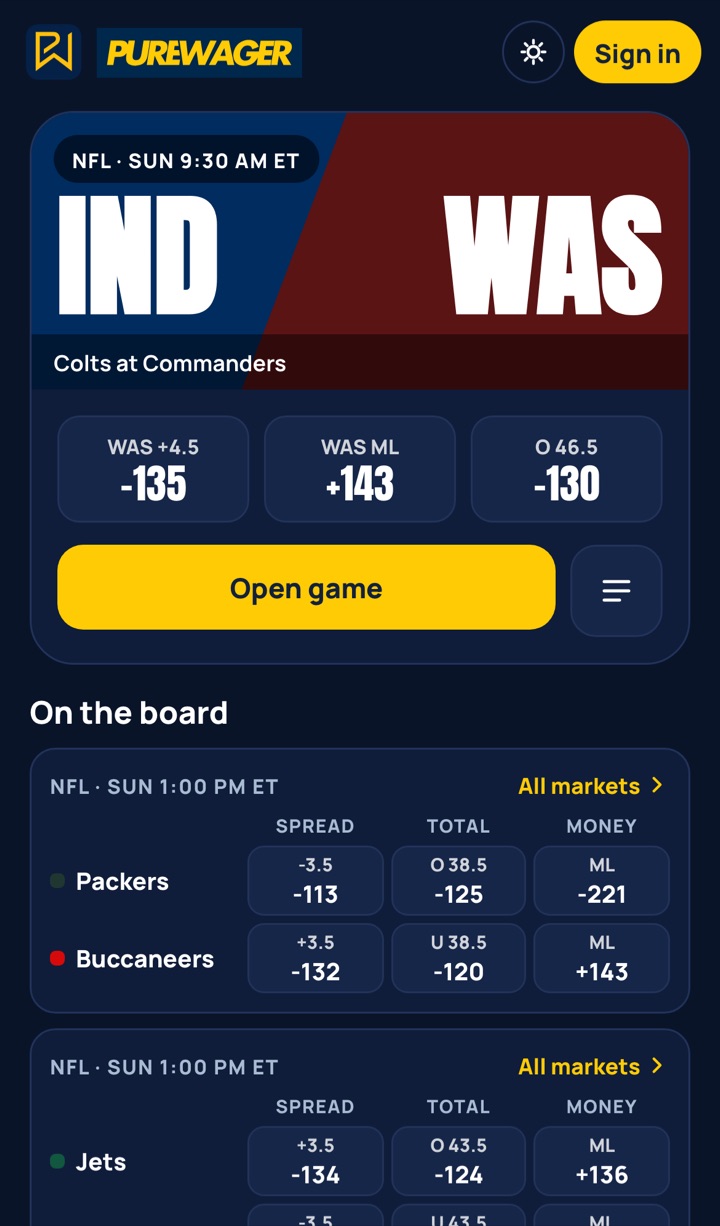 The PureWager board on a phone